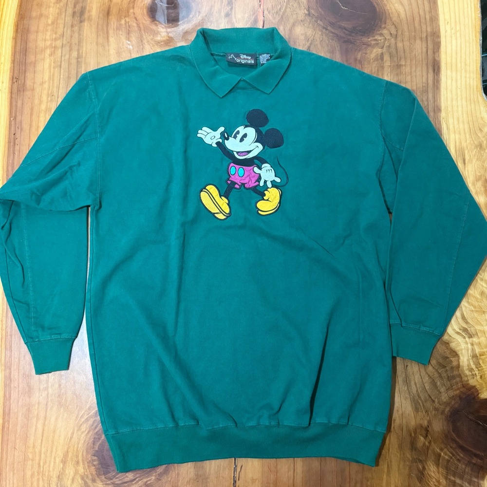 Vintage Disney Originals Mickey Sweatshirt Shirt L/XL Polo Collared Mouse X4-19
